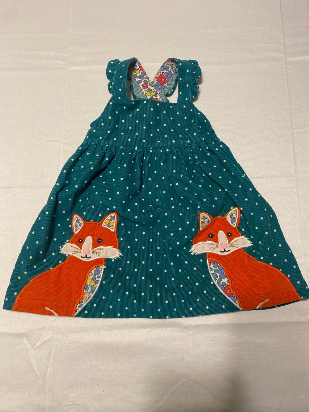 Baby Boden Polka Dot Dress with Orange Fox Appliqués